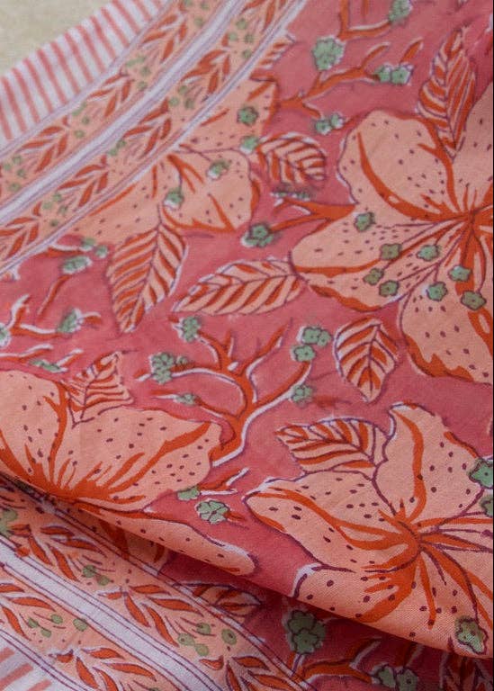 Guava Sarong | Hibiscus Tide | Hand Block Printed Cotton Voile Sarong