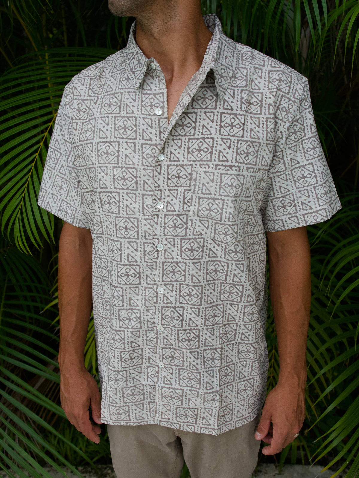 Mens Short Sleeve Button Down - ORGANIC COTTON -  Sand Stone