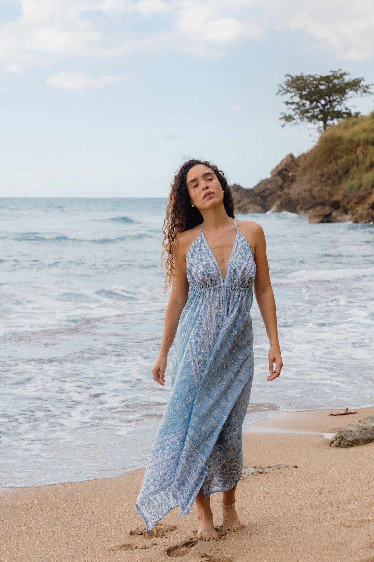 The Beach Dress | Organic Cotton Halter Dress | Sea Mist