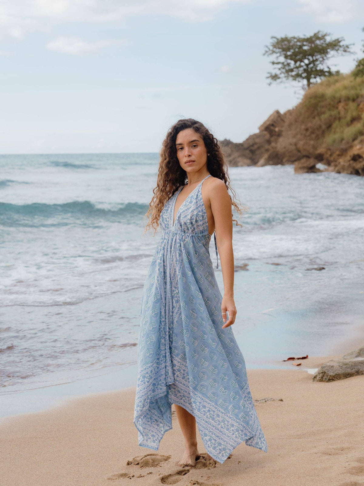 The Beach Dress | Organic Cotton Halter Dress | Sea Mist