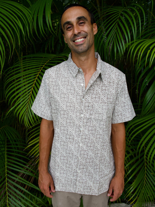 Mens Short Sleeve Button Down - ORGANIC COTTON -  Sand Stone