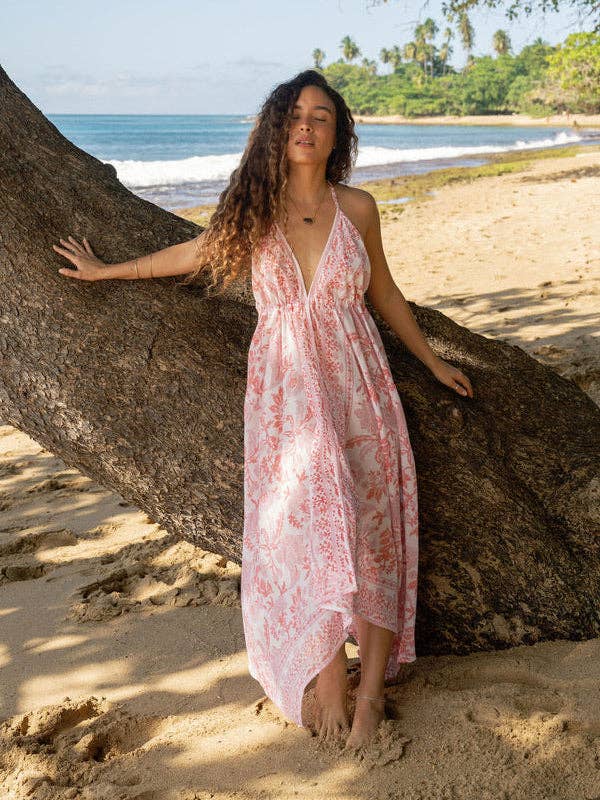 The Beach Dress | Organic Cotton Halter Dress | Peach Petal