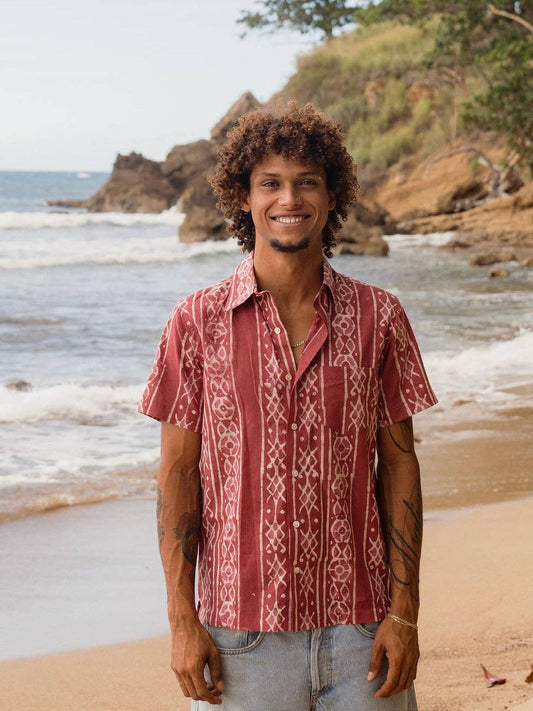 Mens Short Sleeve Button Down - ORGANIC COTTON - Brick Mezcal