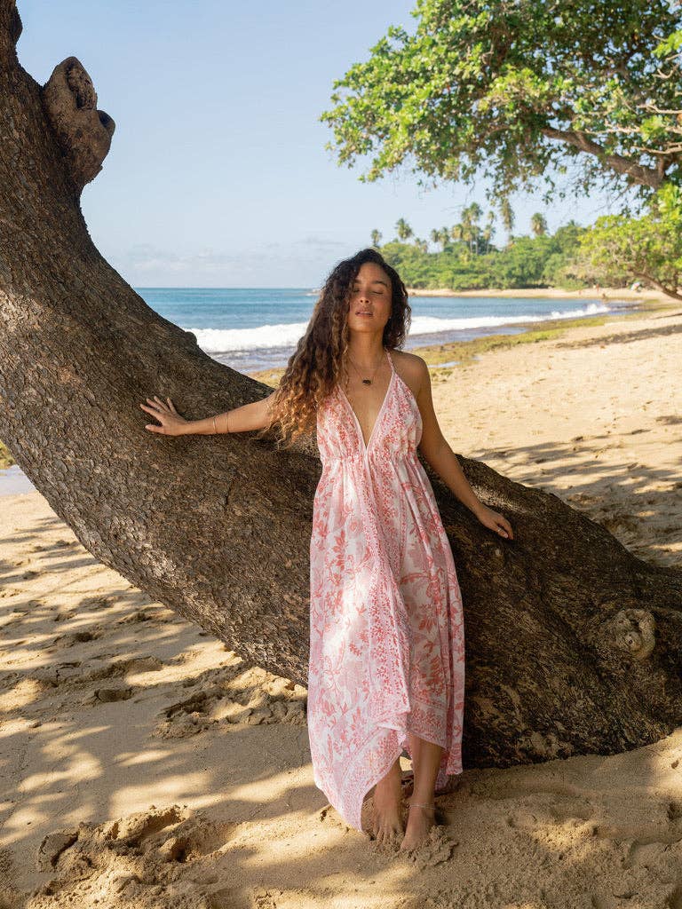 The Beach Dress | Organic Cotton Halter Dress | Peach Petal