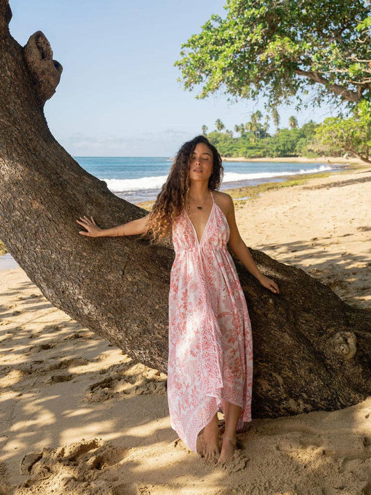 The Beach Dress | Organic Cotton Halter Dress | Peach Petal