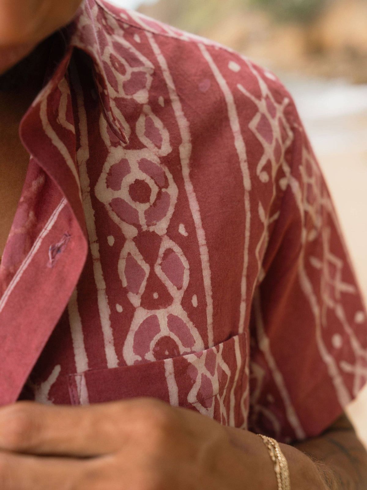 Mens Short Sleeve Button Down - ORGANIC COTTON - Brick Mezcal