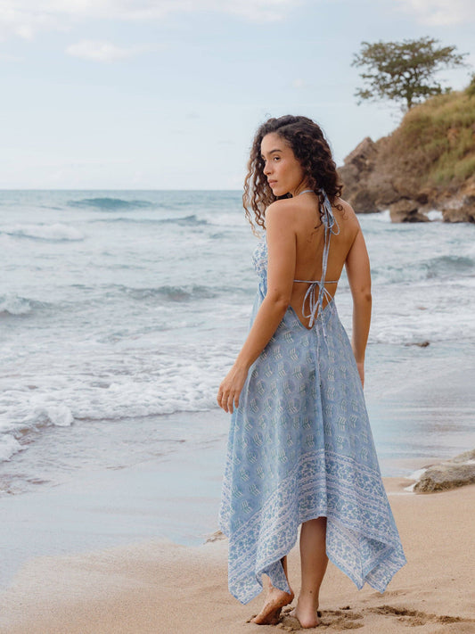 The Beach Dress | Organic Cotton Halter Dress | Sea Mist