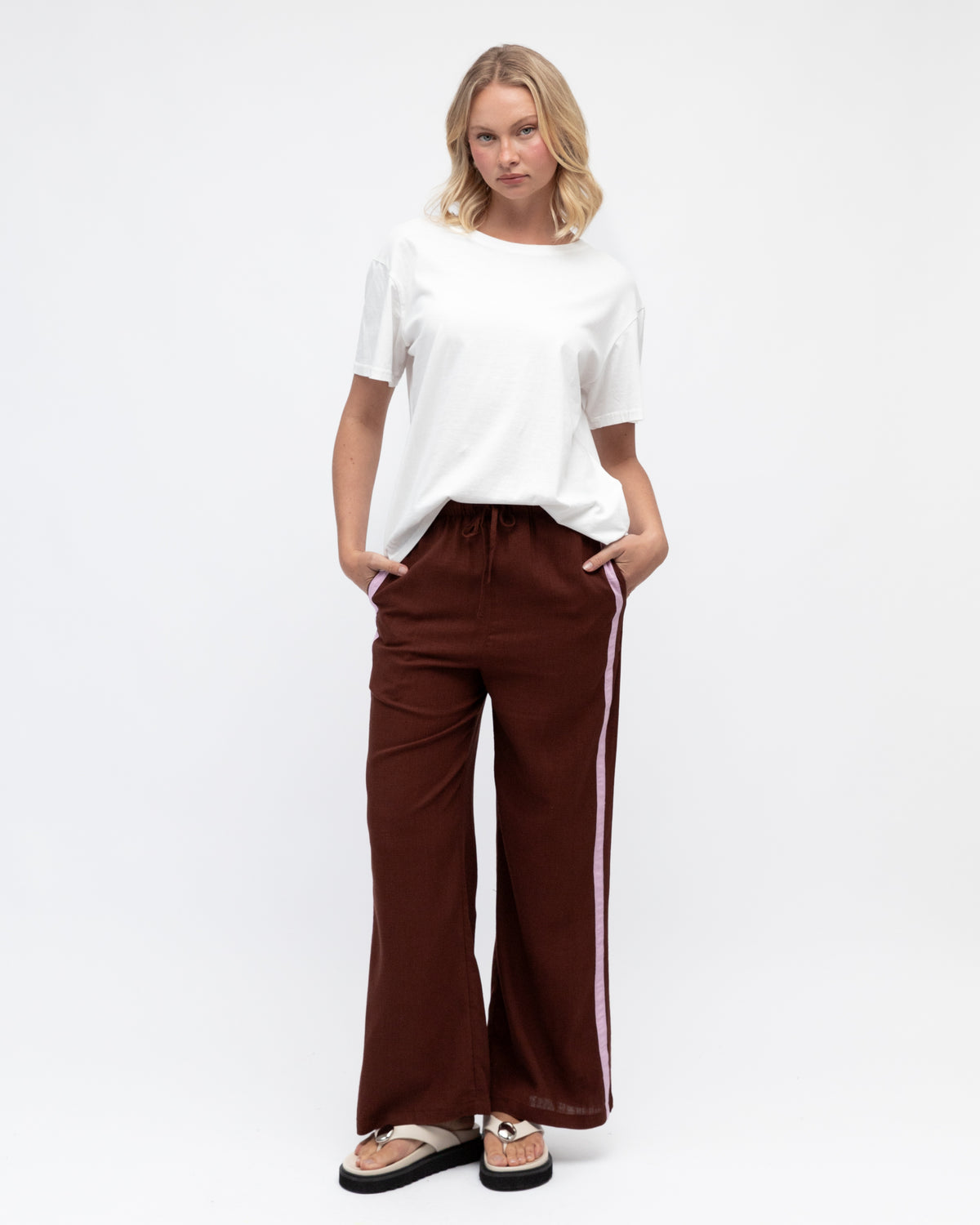 Amaya Pants Brown with pink stripe