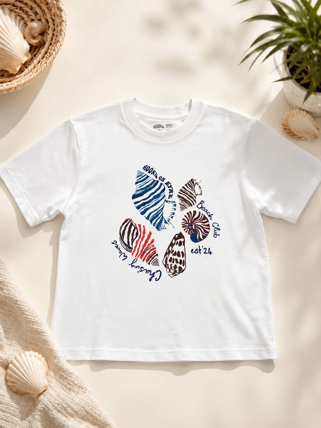 Hookd Shells Beach Tee White
