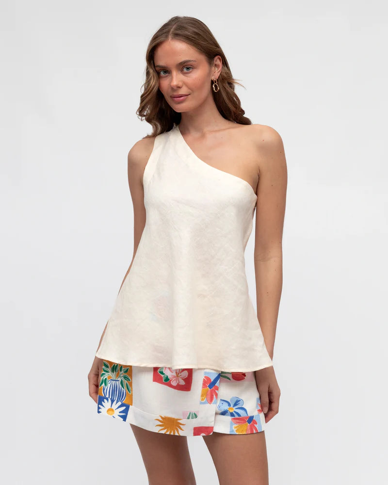 Belle White Linen Top