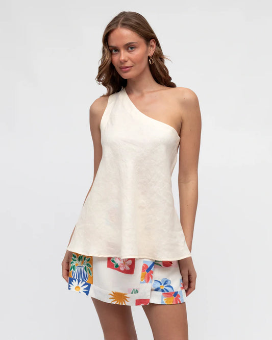 Belle White Linen Top