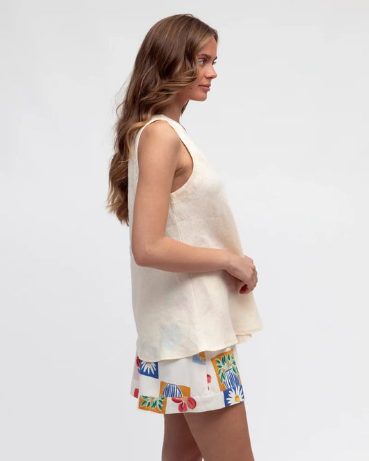 Belle White Linen Top