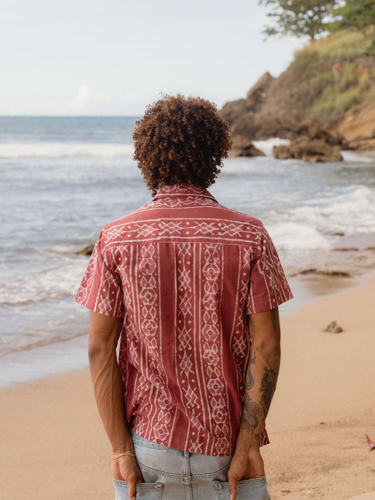 Mens Short Sleeve Button Down - ORGANIC COTTON - Brick Mezcal
