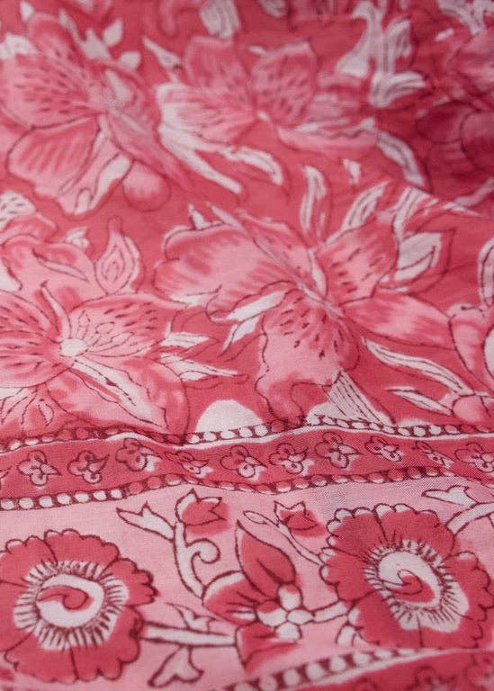 Guava Sarong | Pink Sands | Hand Block Printed Cotton Voile Sarong